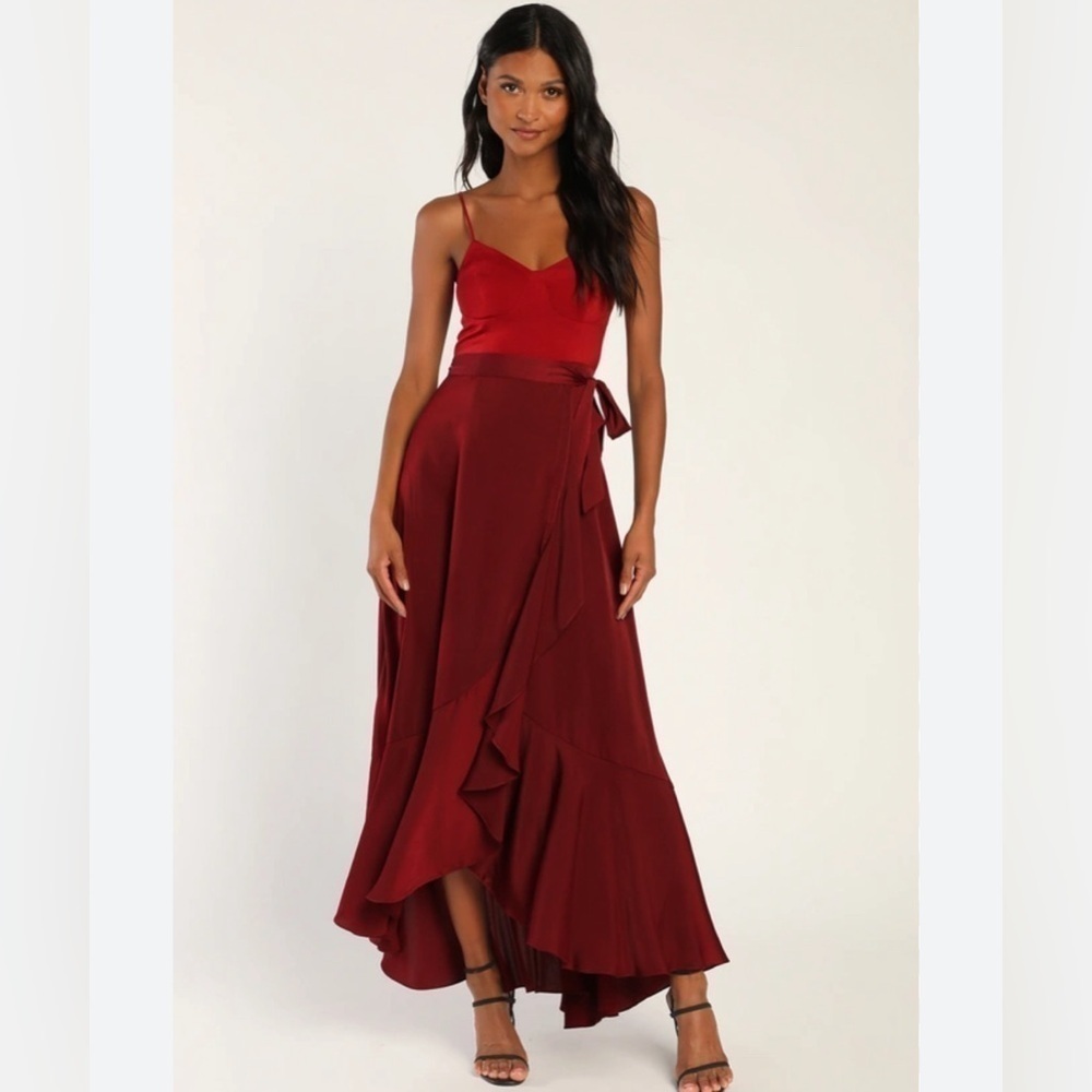 Lulus color block long ruffle dress